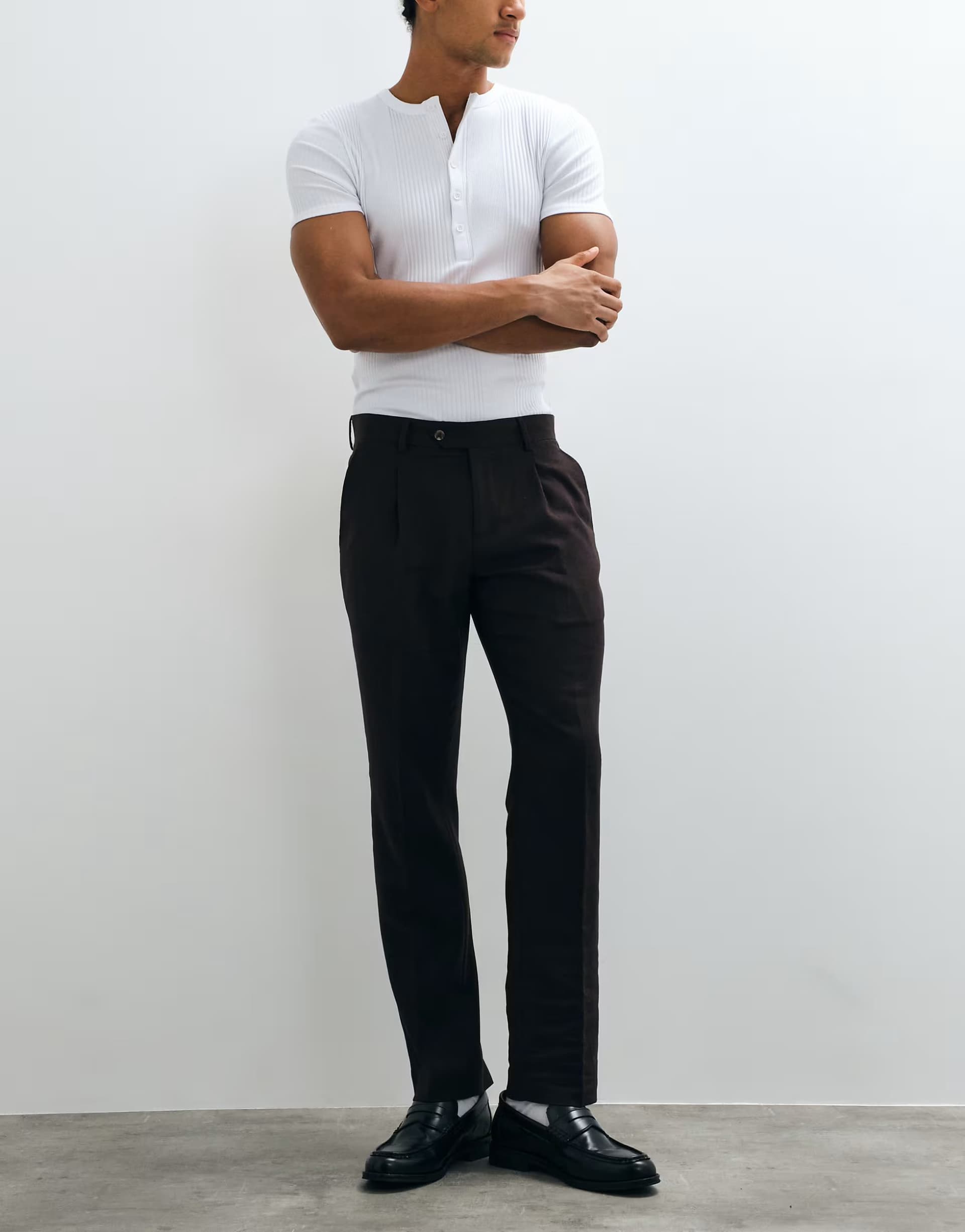 ASOS River Island linen blend suit trousers in brown