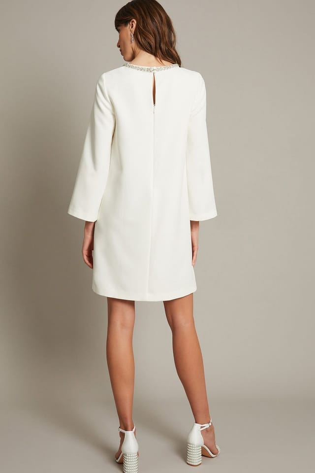 Monsoon Monsoon Women's Paola Bow Diamante Shift Wedding Dress Ivory - 3