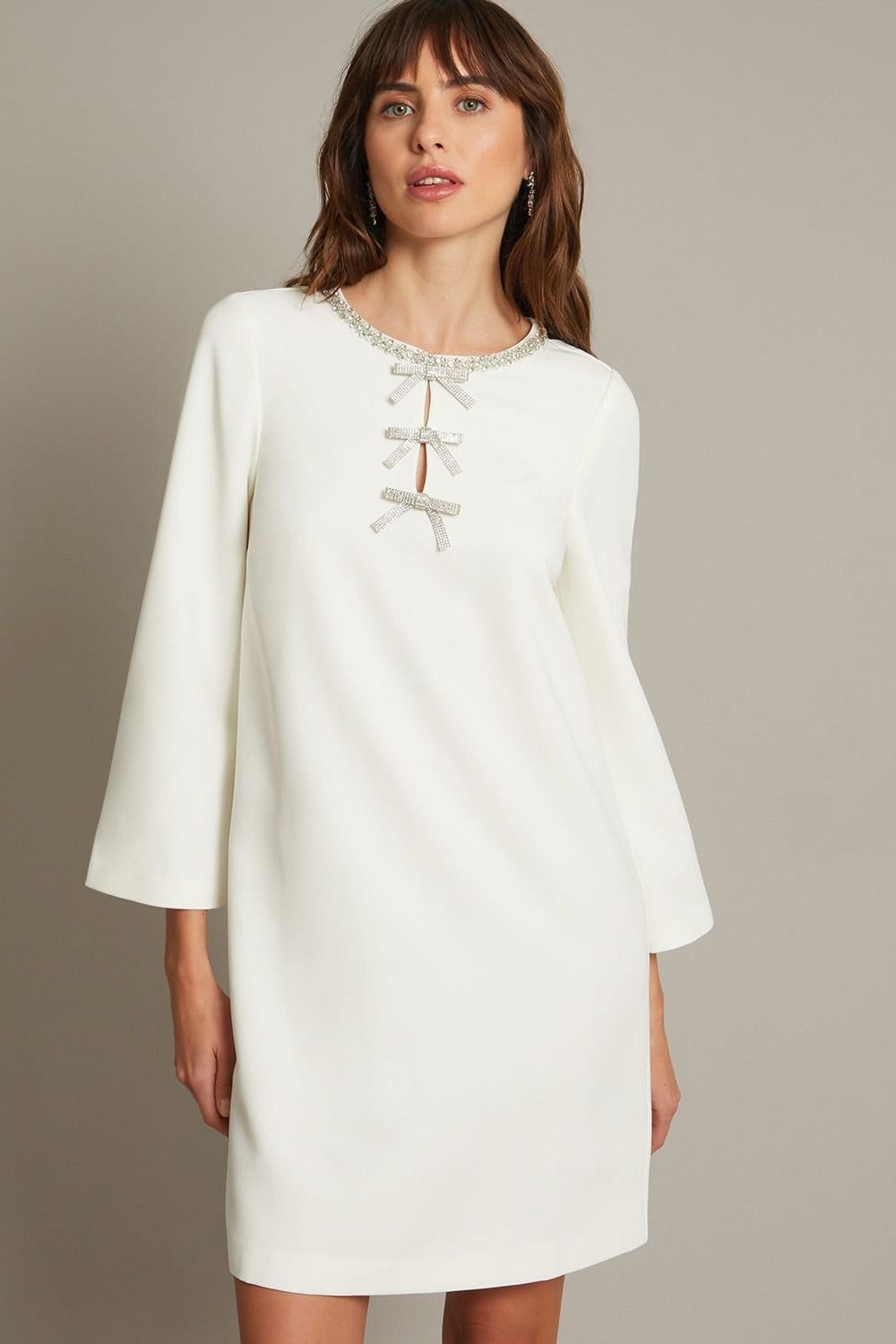 Monsoon Monsoon Women's Paola Bow Diamante Shift Wedding Dress Ivory - 4