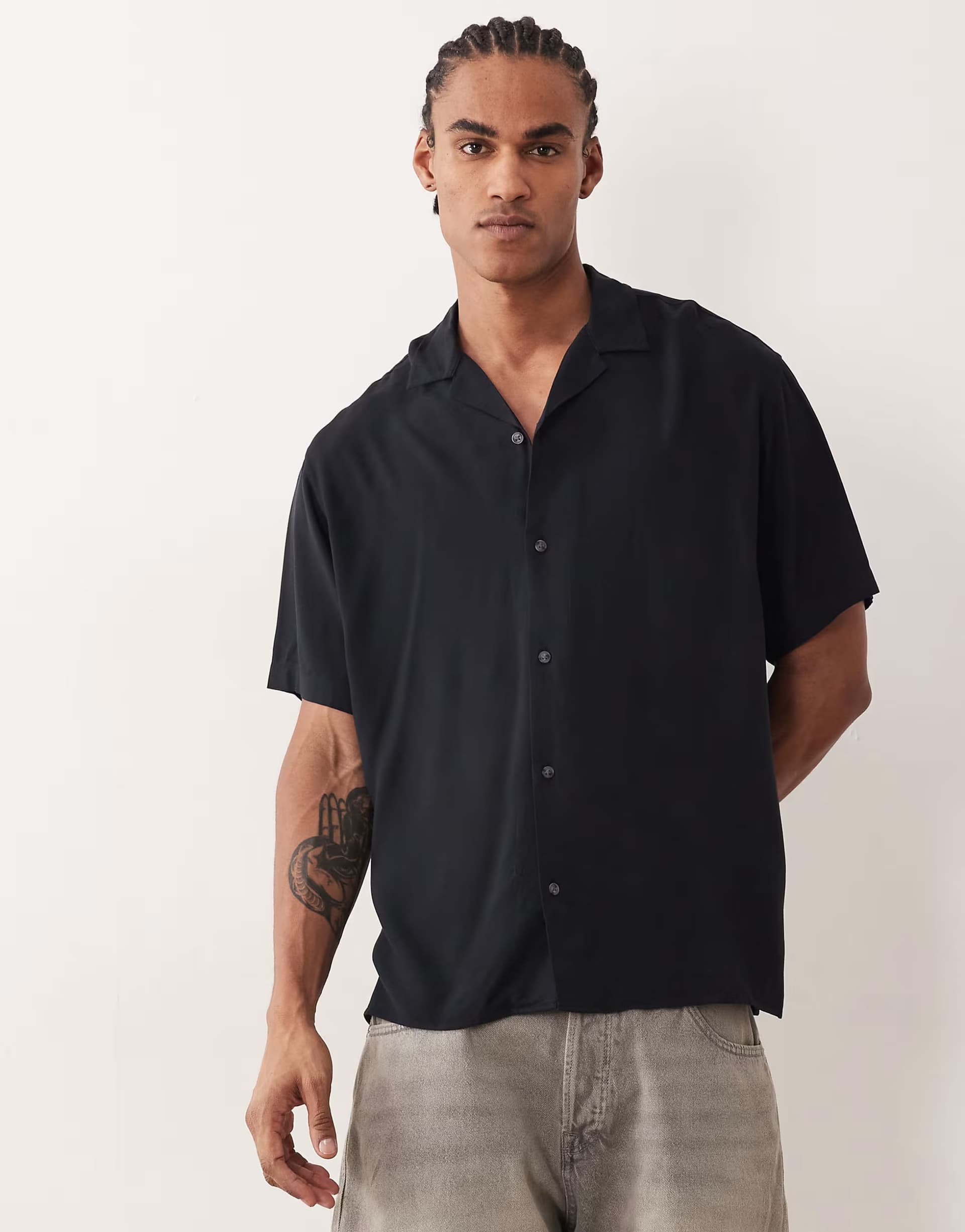 ASOS Jack & Jones viscose shirt in short sleeve in black