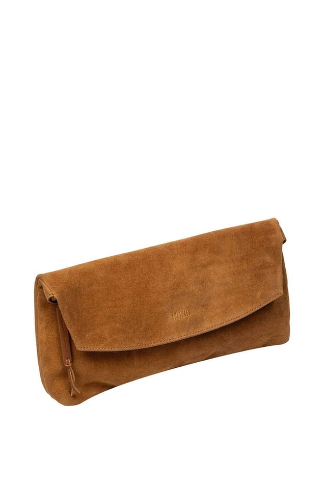 Cultured London Cultured London Women's 'Perla' Suede Clutch Bag in Tan - 3