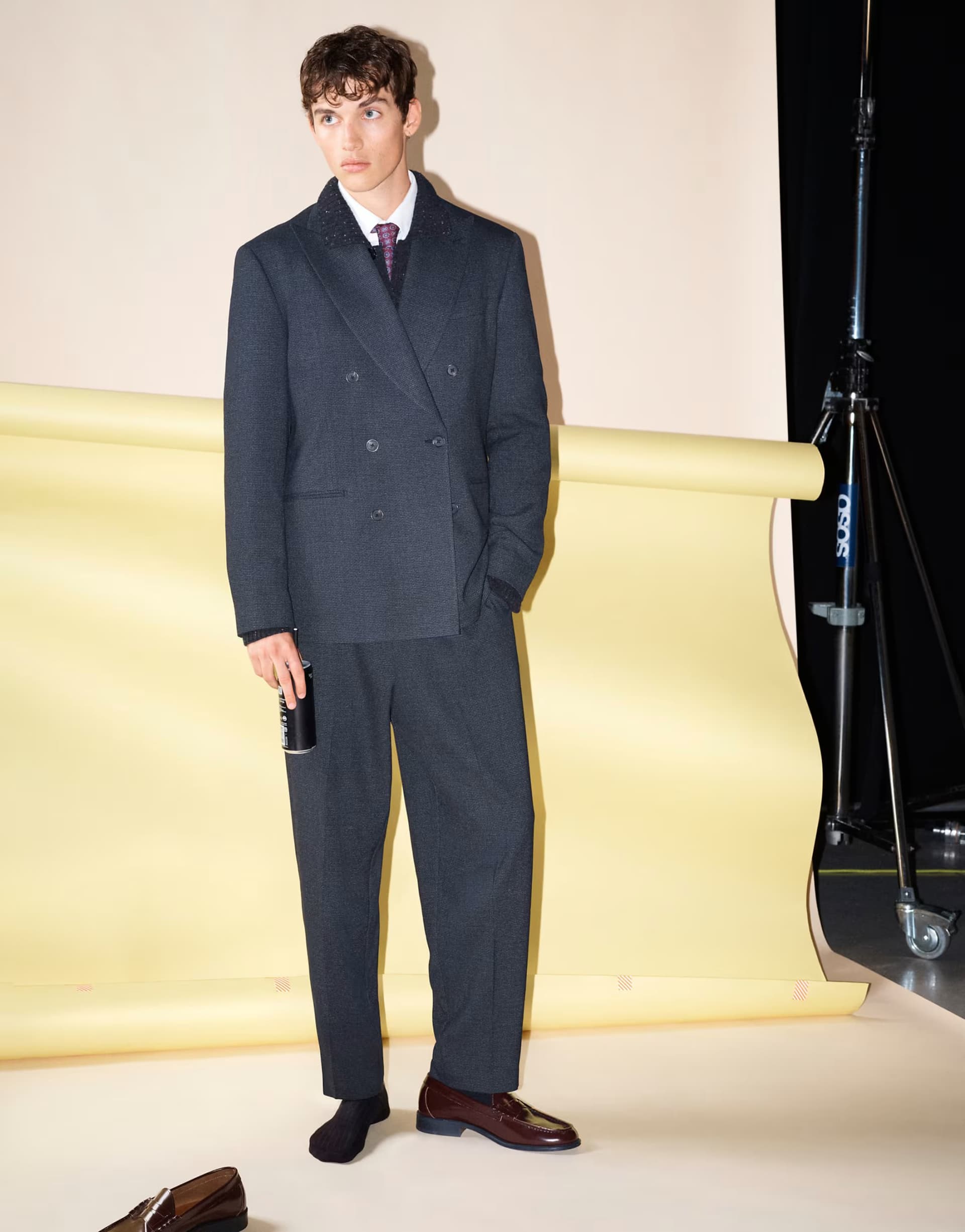 ASOS ASOS DESIGN regular double breasted suit jacket in black puppytooth