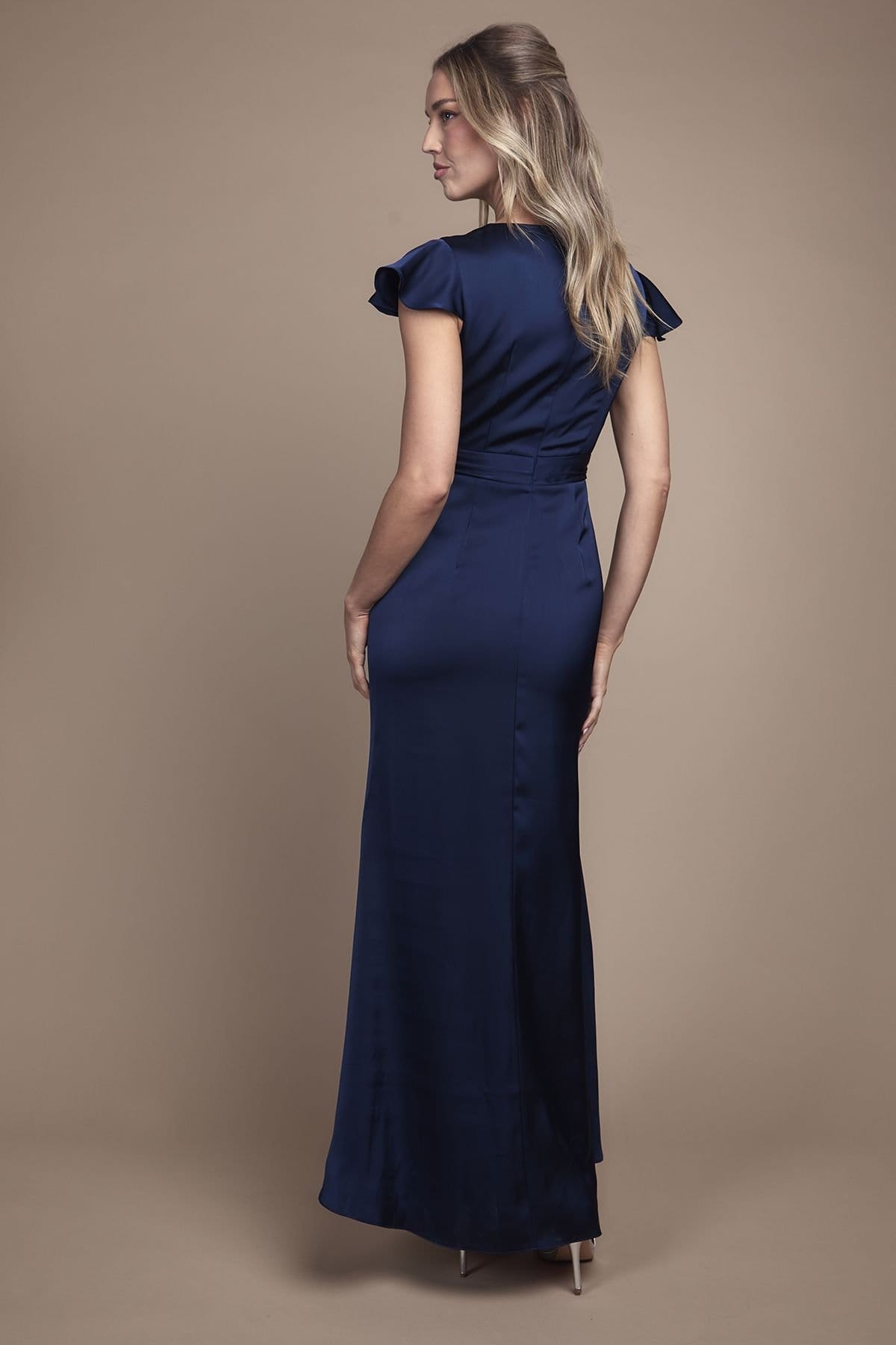 Coast Coast Women's Wrap Front Flutter Sleeve Maxi Bridesmaid Dress in Navy - 4