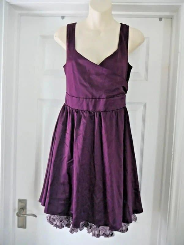 LOOK Look Purple Satin Dress Ladies Size 10 Cute Evening Party Wedding Guest Ruffle