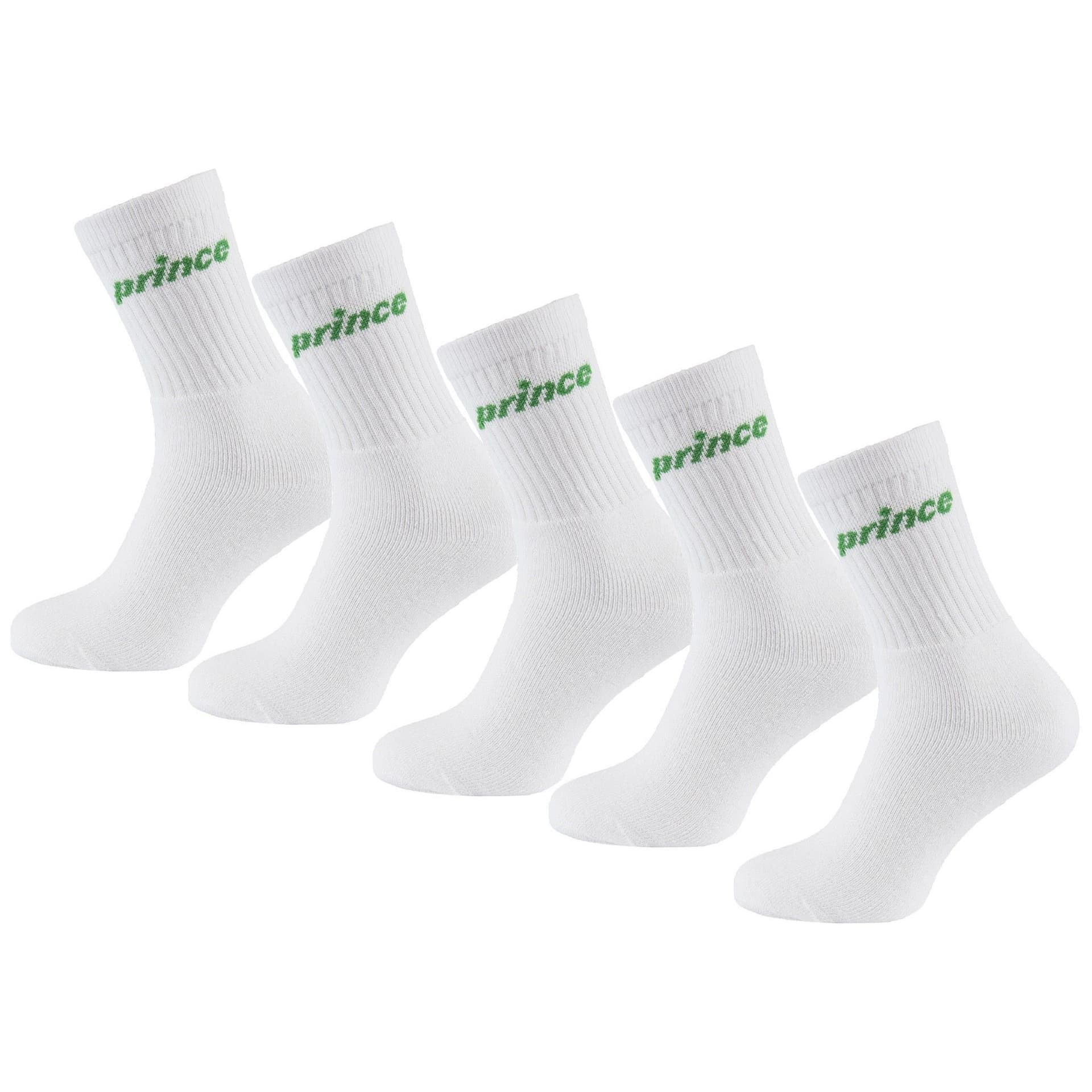 Prince Prince Men's Tennis 5-Pack White/Green Socks in White