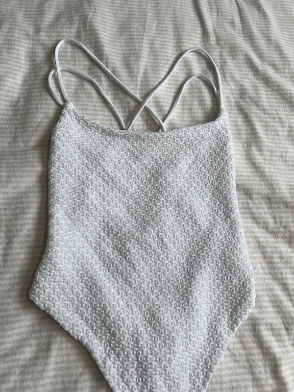 Bershka Bershka white textured strappy cross back bodysuit
