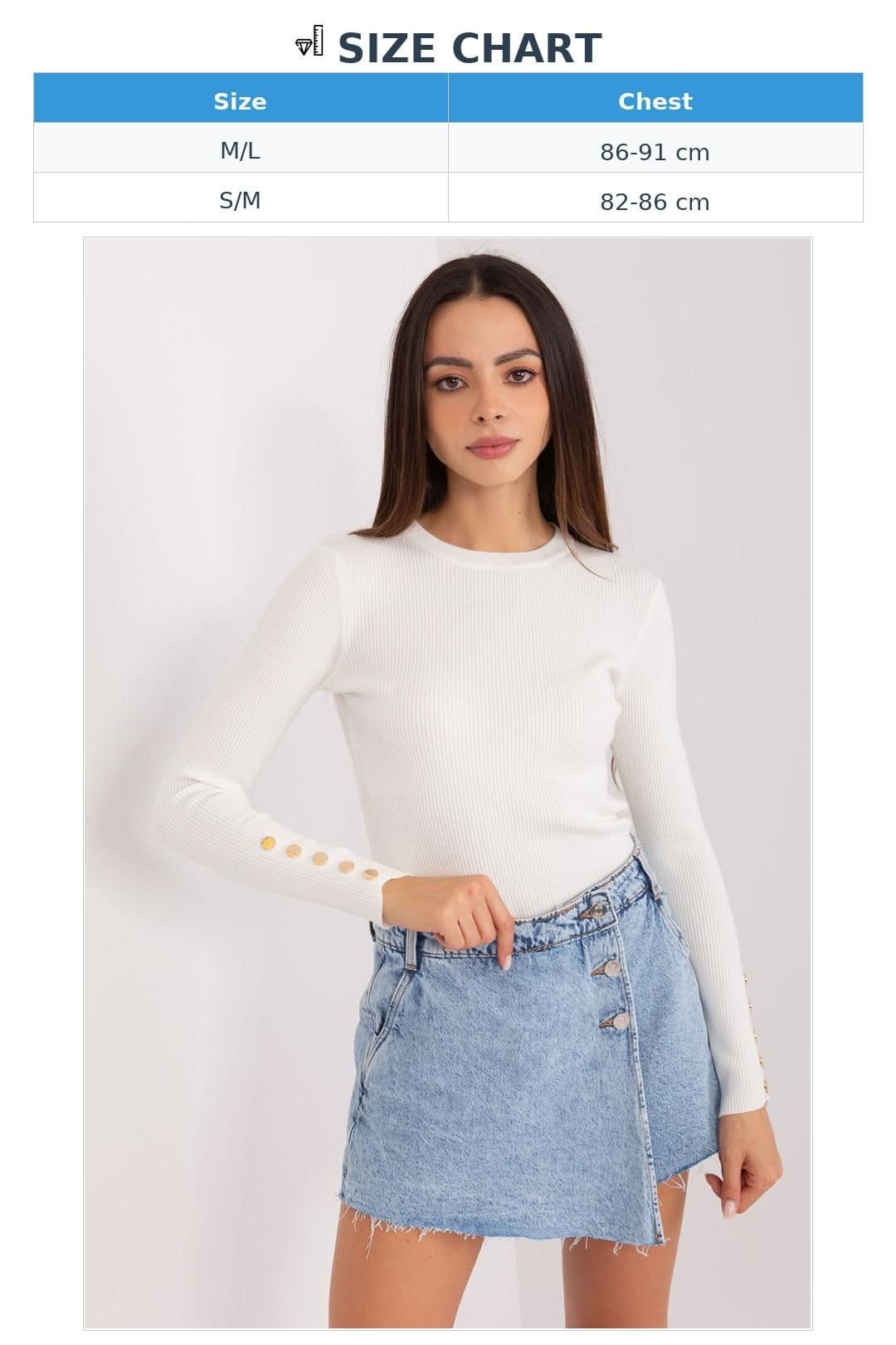 Love Lace Love Lace Women's Ribbed Striped Sweater with Button Cuffs in White - 4