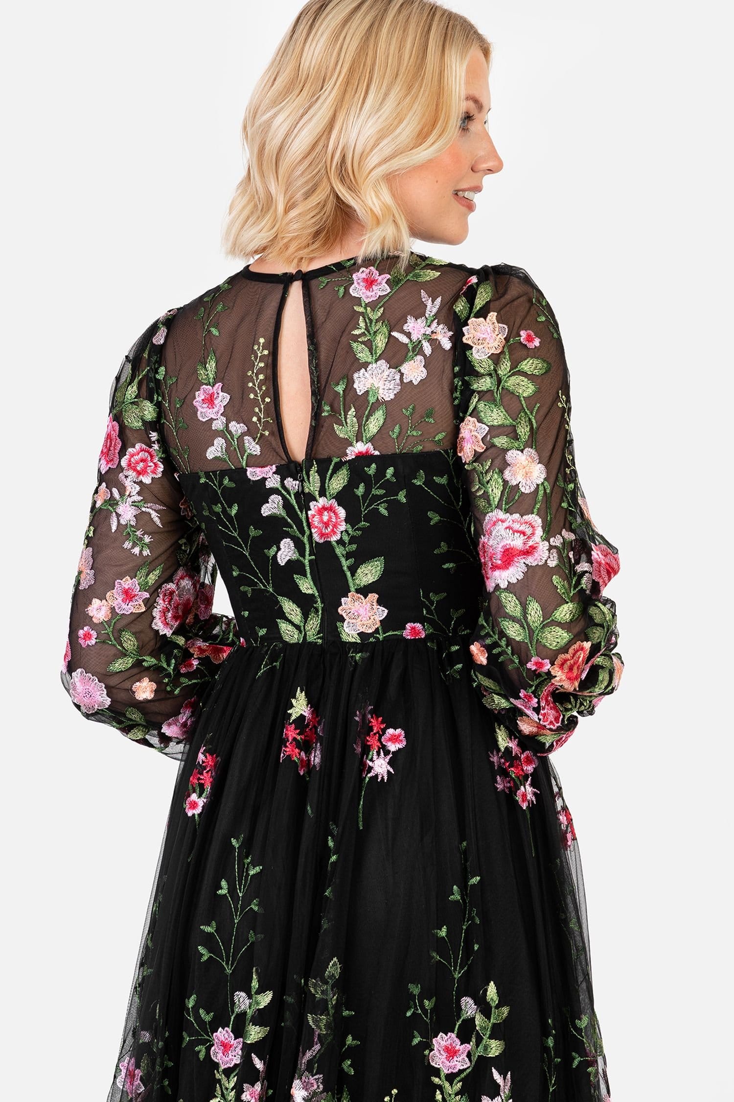 Maya Deluxe Maya Deluxe Women's Embroidered Blouson Sleeve Maxi Dress in Black - 4