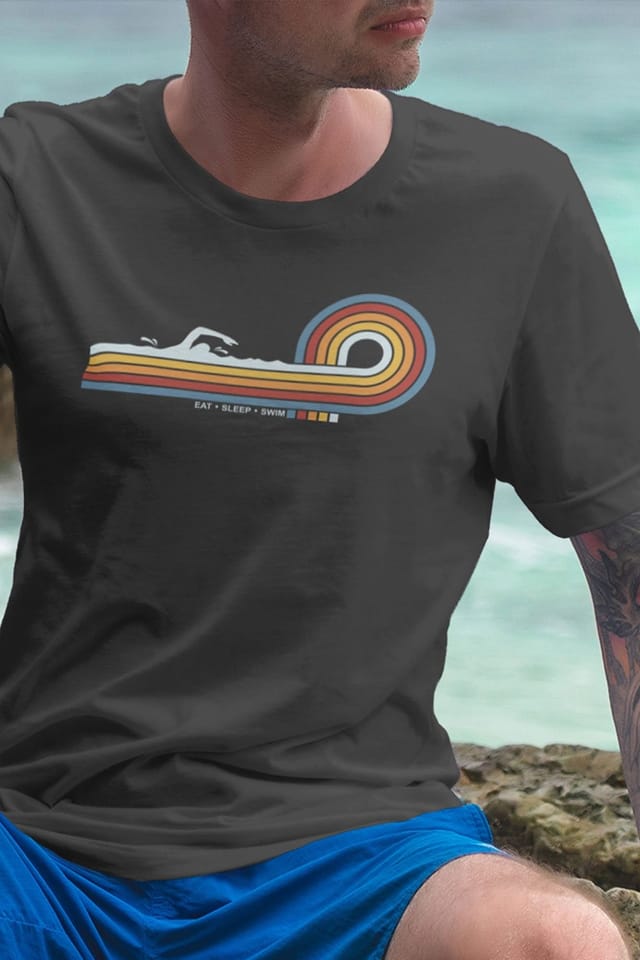 Bad Zebedee Bad Zebedee Men's Retro Lines Swim T-Shirt in Dark Grey - 2