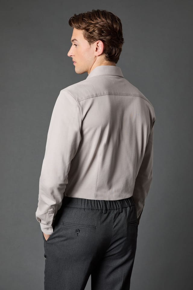 Burton Burton Men's Grey Pique Slim Fit Long Sleeve Shirt - 3
