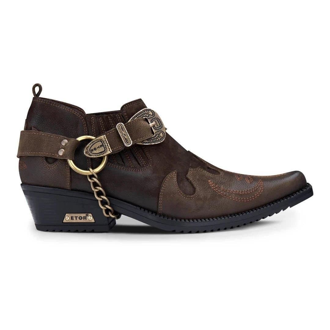 Etor Etor Men's Leather Western Shoes Snake Pattern Metal Chain in Brown