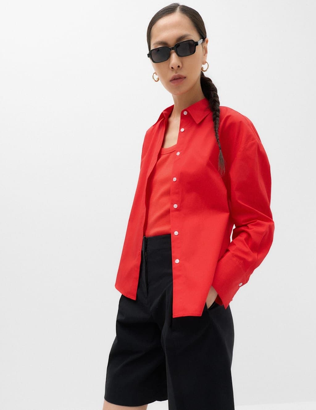 Marks & Spencer M&S Pure CottonBack Button Detail Shirt Red