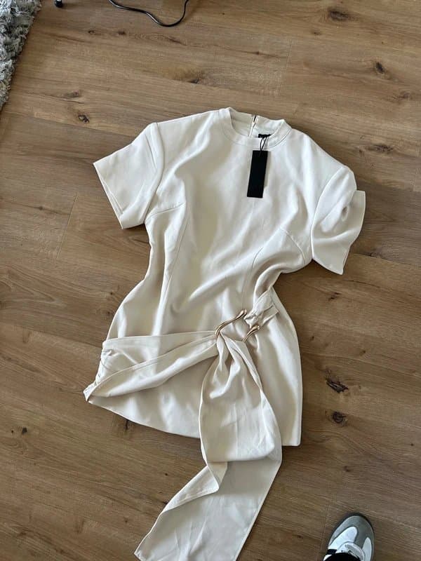 ASOS Lioness ‘Martini’ structured high neck drape dress in cream BNWT