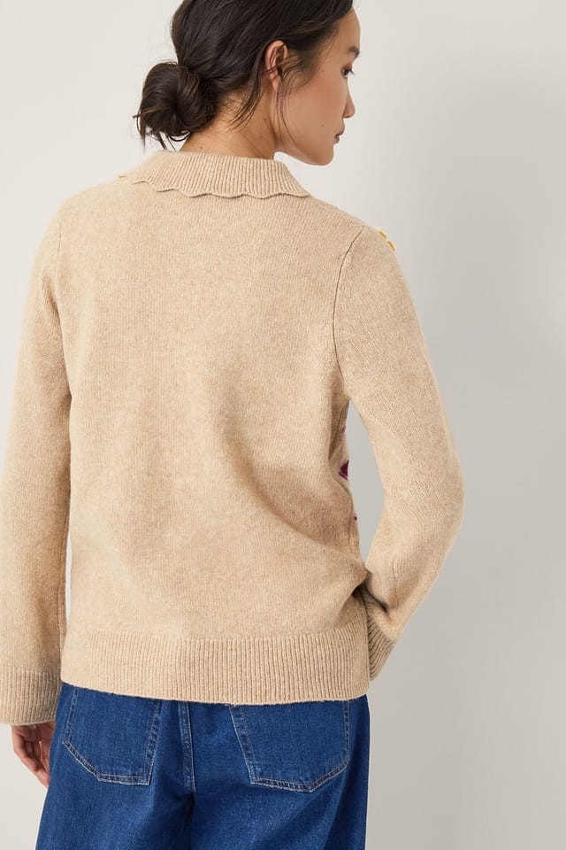 Monsoon Monsoon Women's Ami Floral Argyle Collar Cardigan Natural - 2