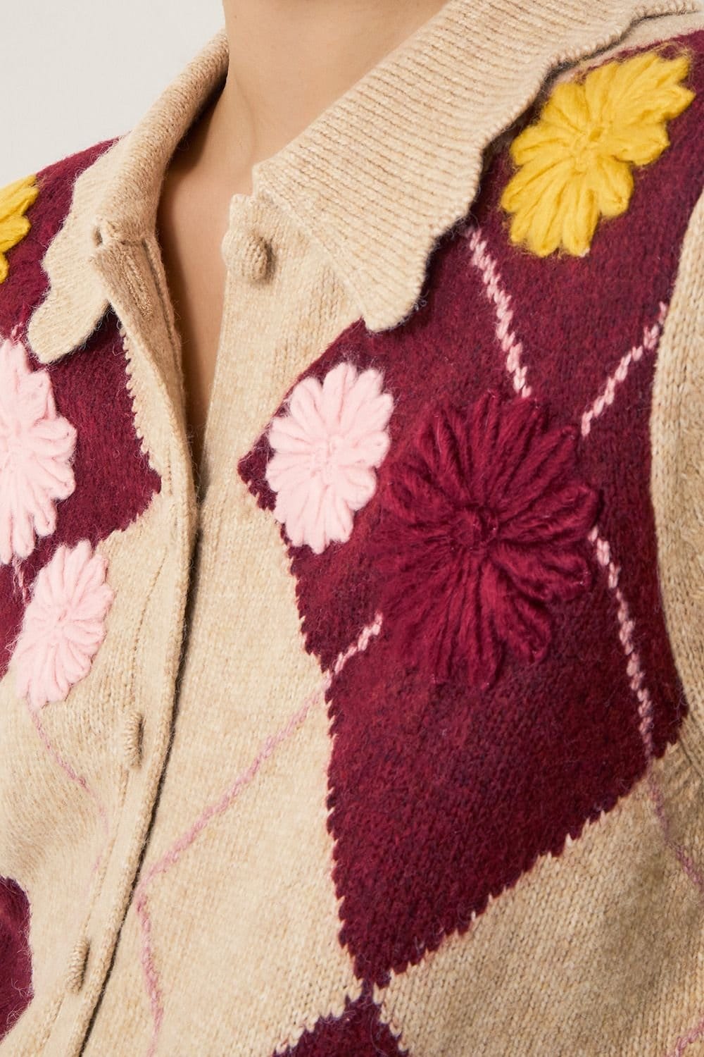 Monsoon Monsoon Women's Ami Floral Argyle Collar Cardigan Natural - 4