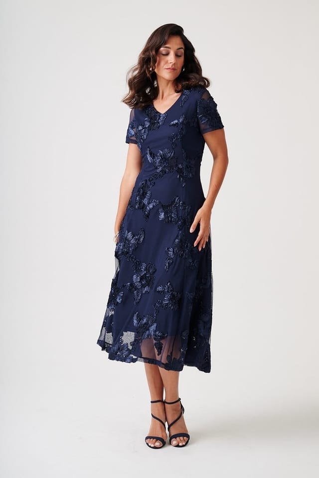 Anna Rose Anna Rose Women's Cornelli Mesh Fit & Flare Midi Dress in Midnight - 2