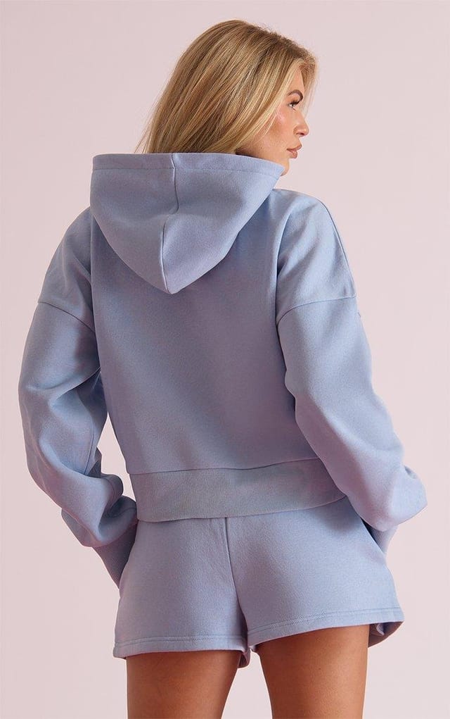 EGO Drawstring Waist Ego Graphic Detail Sweat Shorts In Blue, Women's Size UK 6 - 2