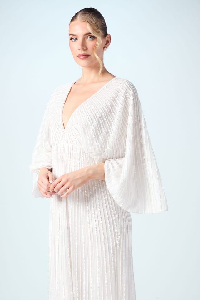 Coast Coast Women's V Neck Sequin Kimono Sleeve Wedding Dress in Ivory - 2