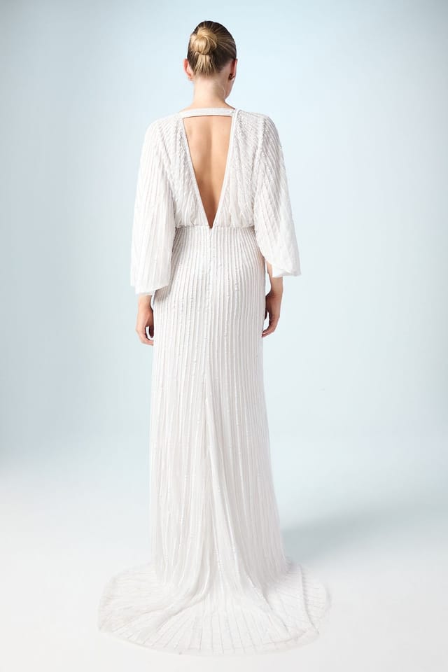 Coast Coast Women's V Neck Sequin Kimono Sleeve Wedding Dress in Ivory - 3