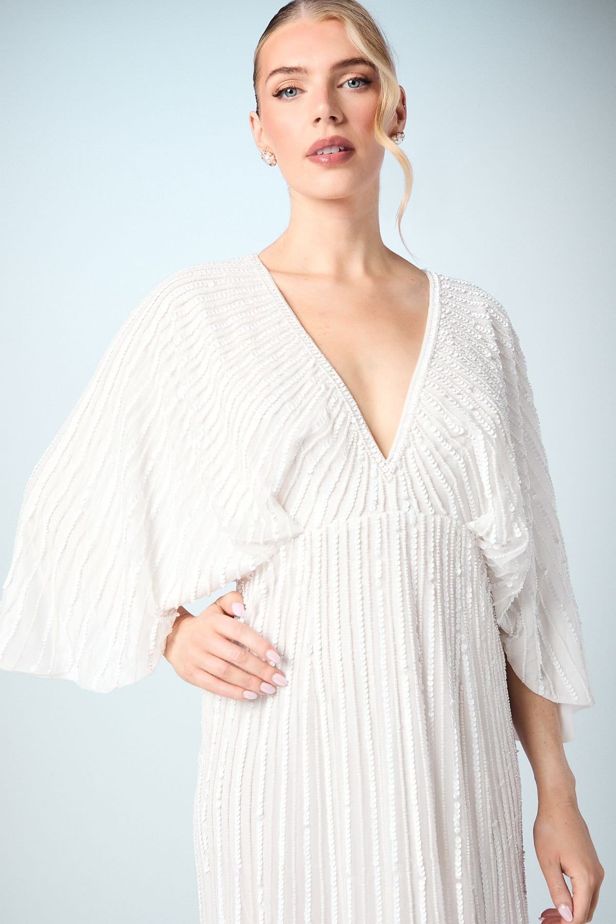 Coast Coast Women's V Neck Sequin Kimono Sleeve Wedding Dress in Ivory - 4