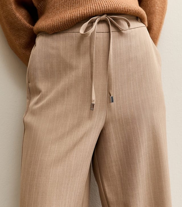 New Look Women's Petite Camel Pinstripe Tie Waist Wide Leg Trouser New Look - 2