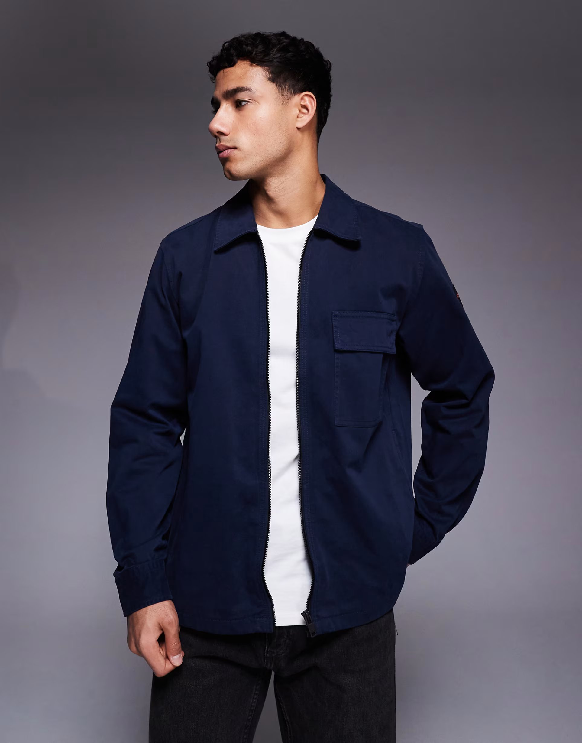 ASOS BOSS Orange lorum zip through overshirt in navy - 1