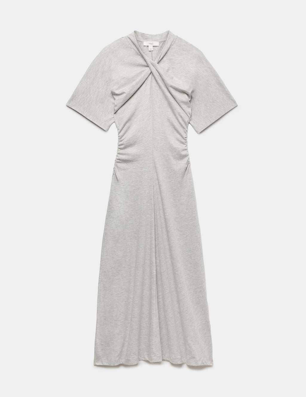 Marks & Spencer M&S Cotton Blend Jersey Twist Detail Midi Column Dress Grey Marl