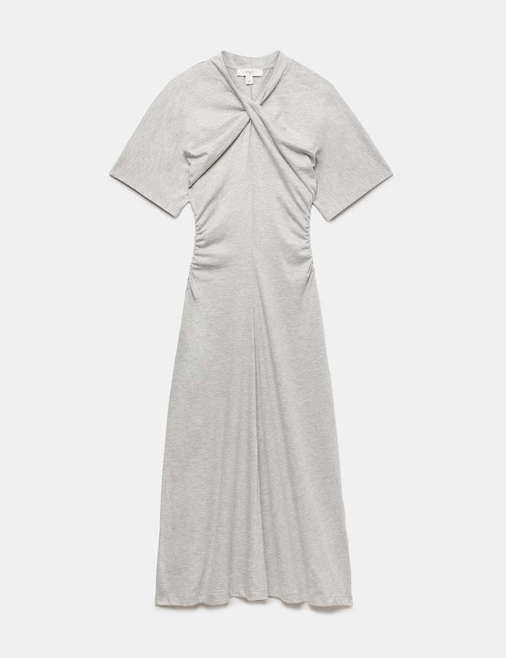 M&S Cotton Blend Jersey Twist Detail Midi Column Dress Grey Marl