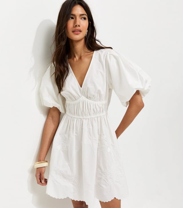 New Look Women's White Embroidered Cutwork Mini Dress New Look - 2