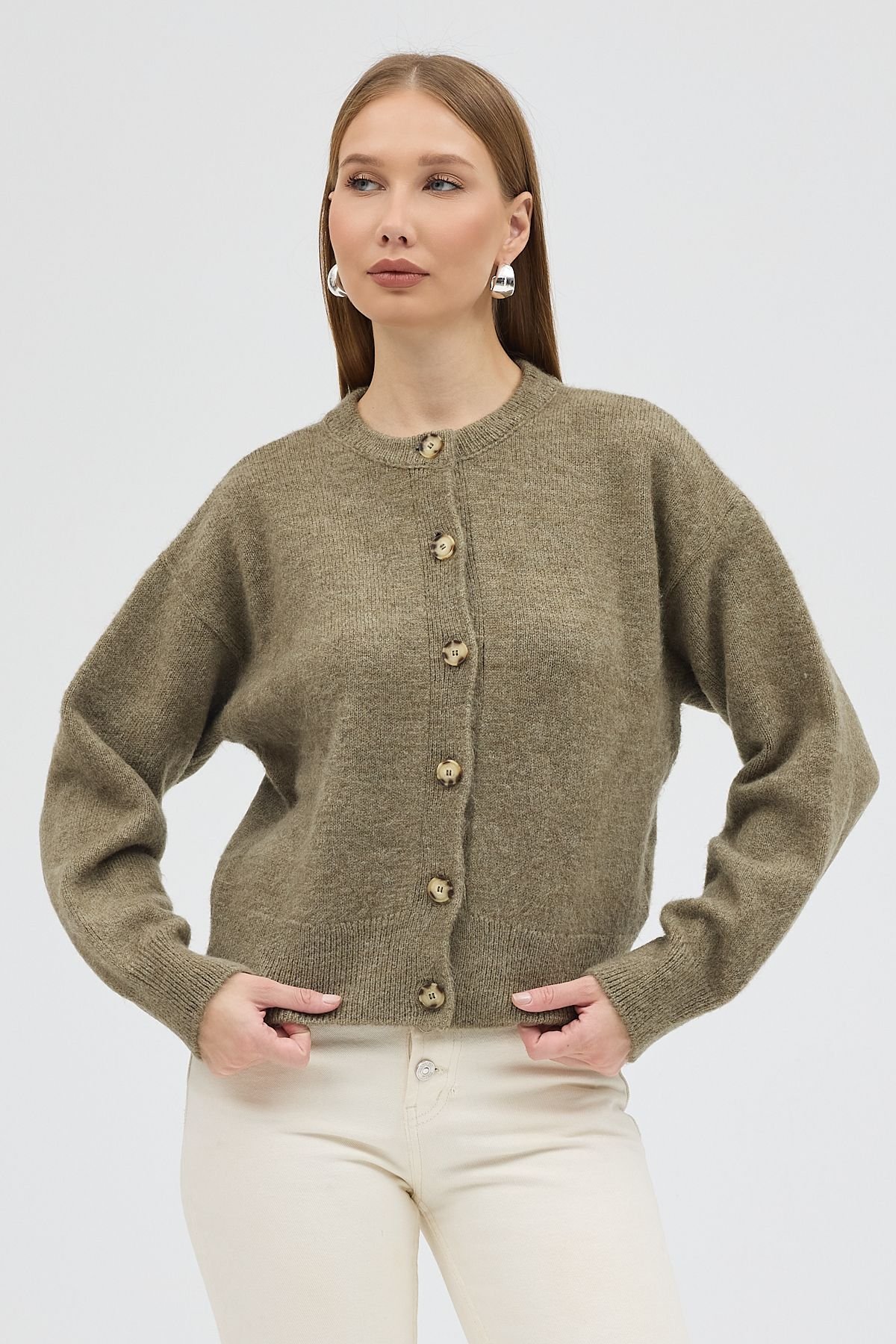 Dexia Dexia Women's Sophisticated Cardigan with Effortless Style in Khaki - 3