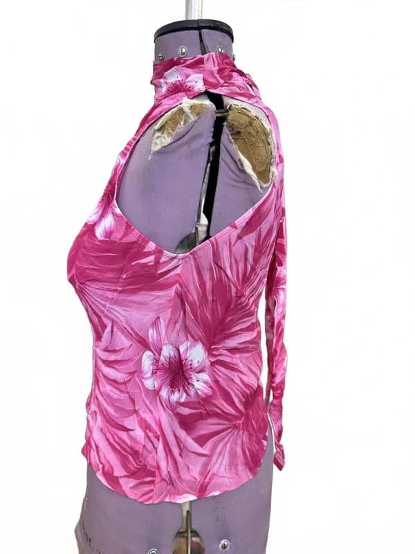 New Look Y2K New Look Pink Floral One-Shoulder Halter Top