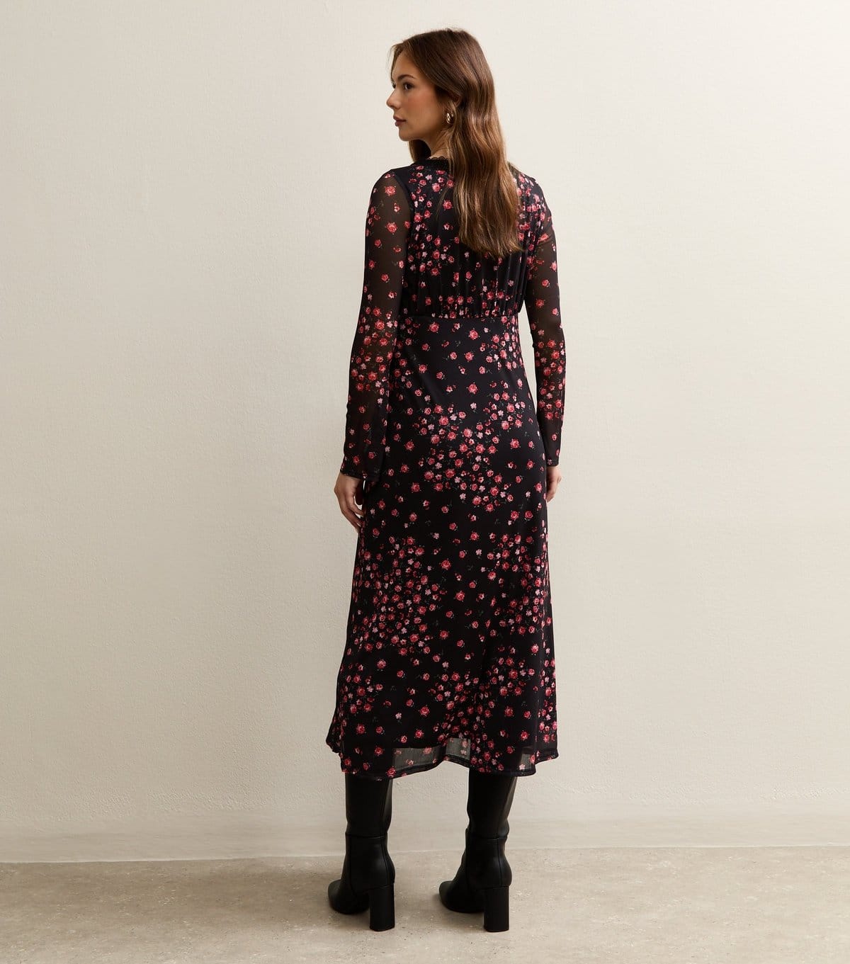 New Look Women's Maternity Black Rose Long Sleeve Lace Mesh Midi Dress New Look - 4