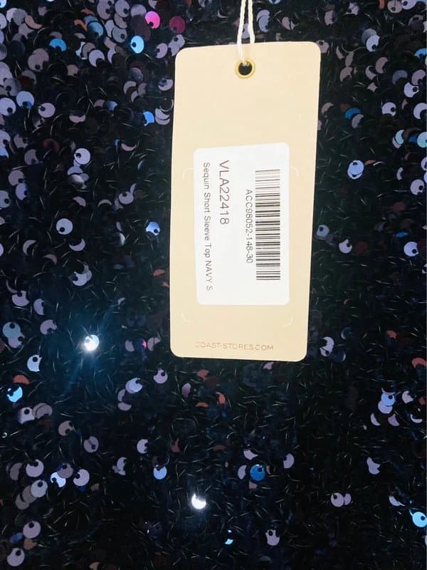 Coast Coast short sleeve sequin too- small- navy