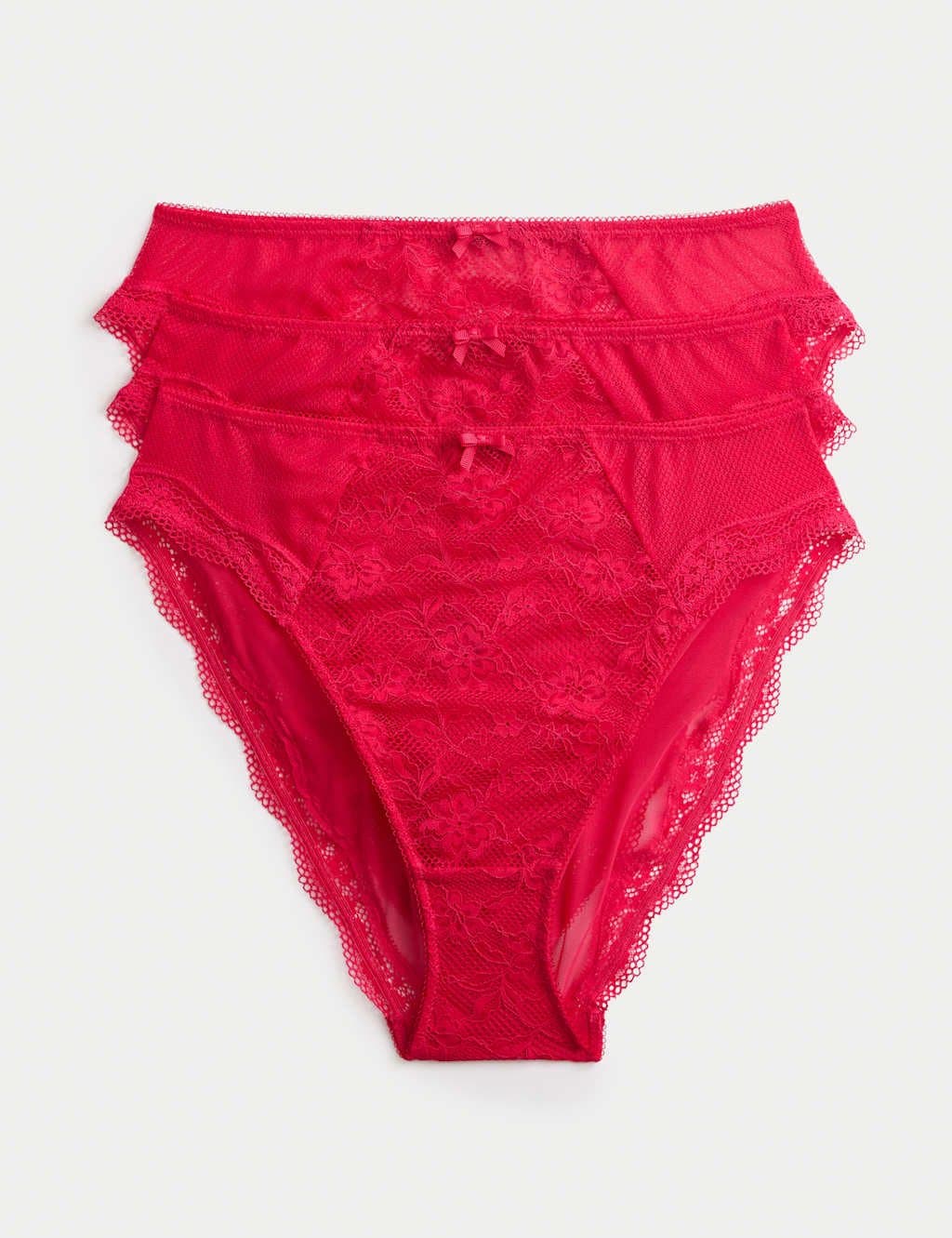Marks & Spencer M&S 3pk Jasmine Lace High Waisted High Leg Knickers Geranium