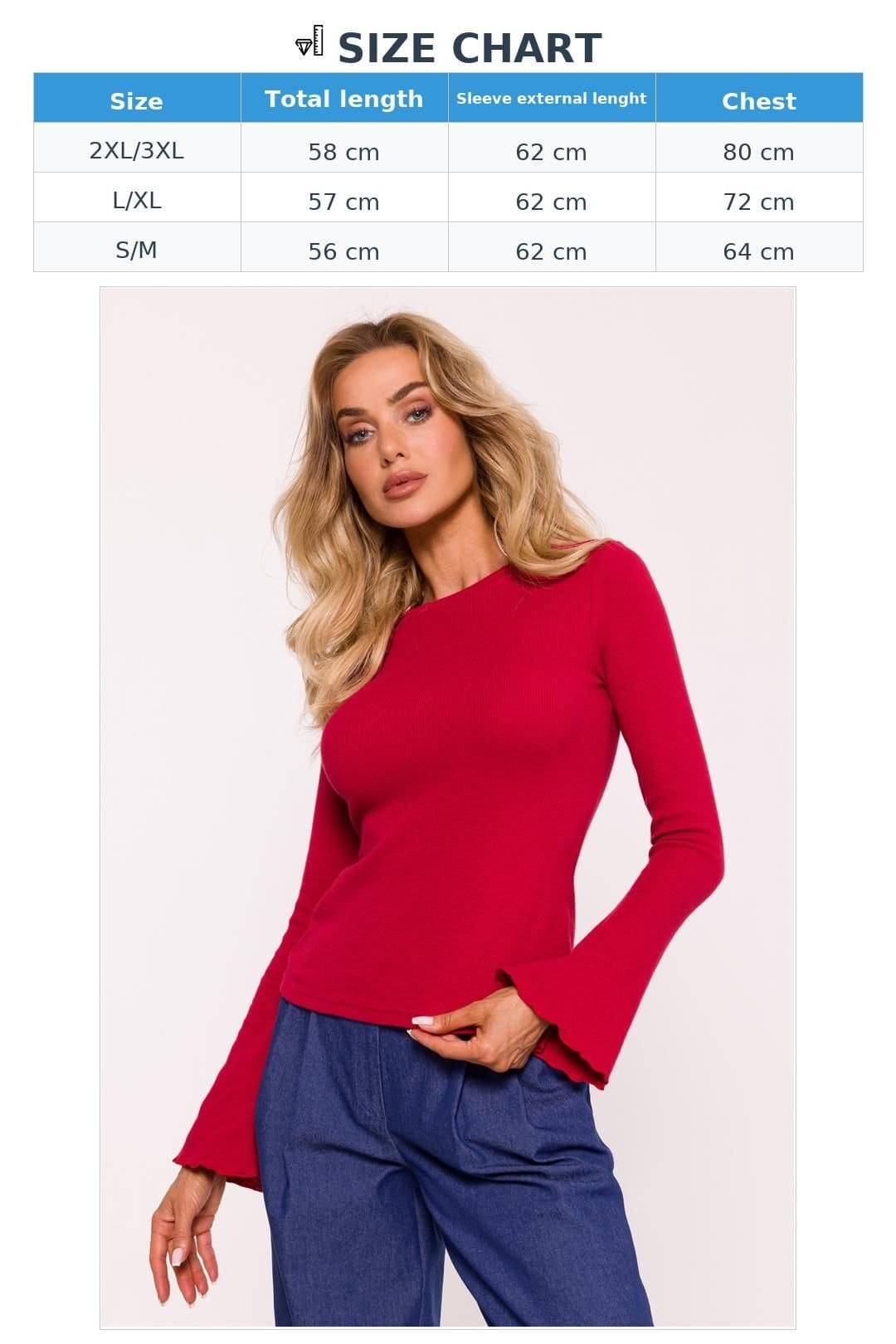 Love Lace Love Lace Women's Ribbed Cotton Fitted Long Sleeve Blouse Style 199658 in Red - 4