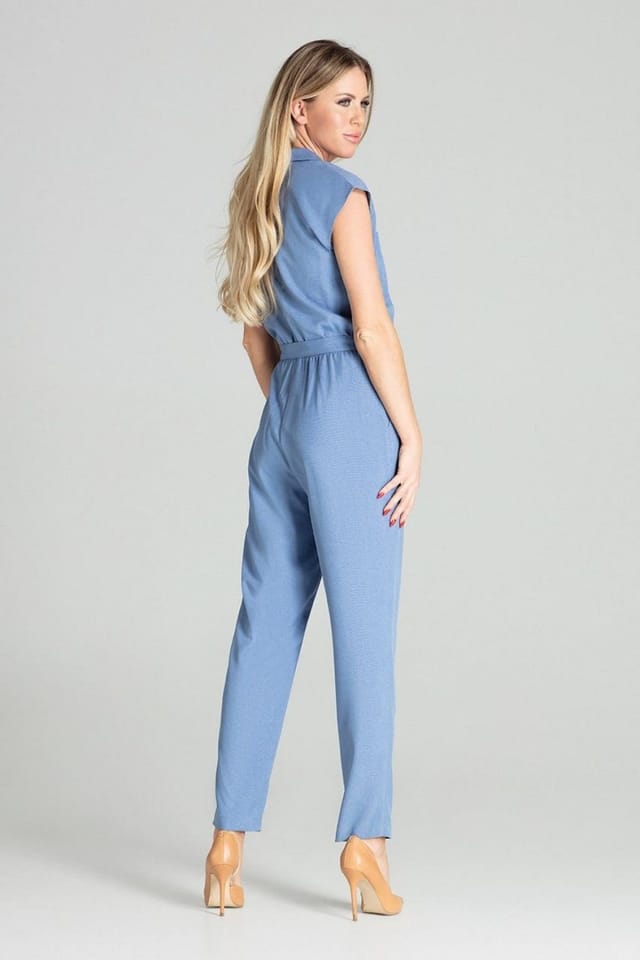 Love Lace Love Lace Women's Sleeveless Button Front Tie Waist Jumpsuit in Blue - 3