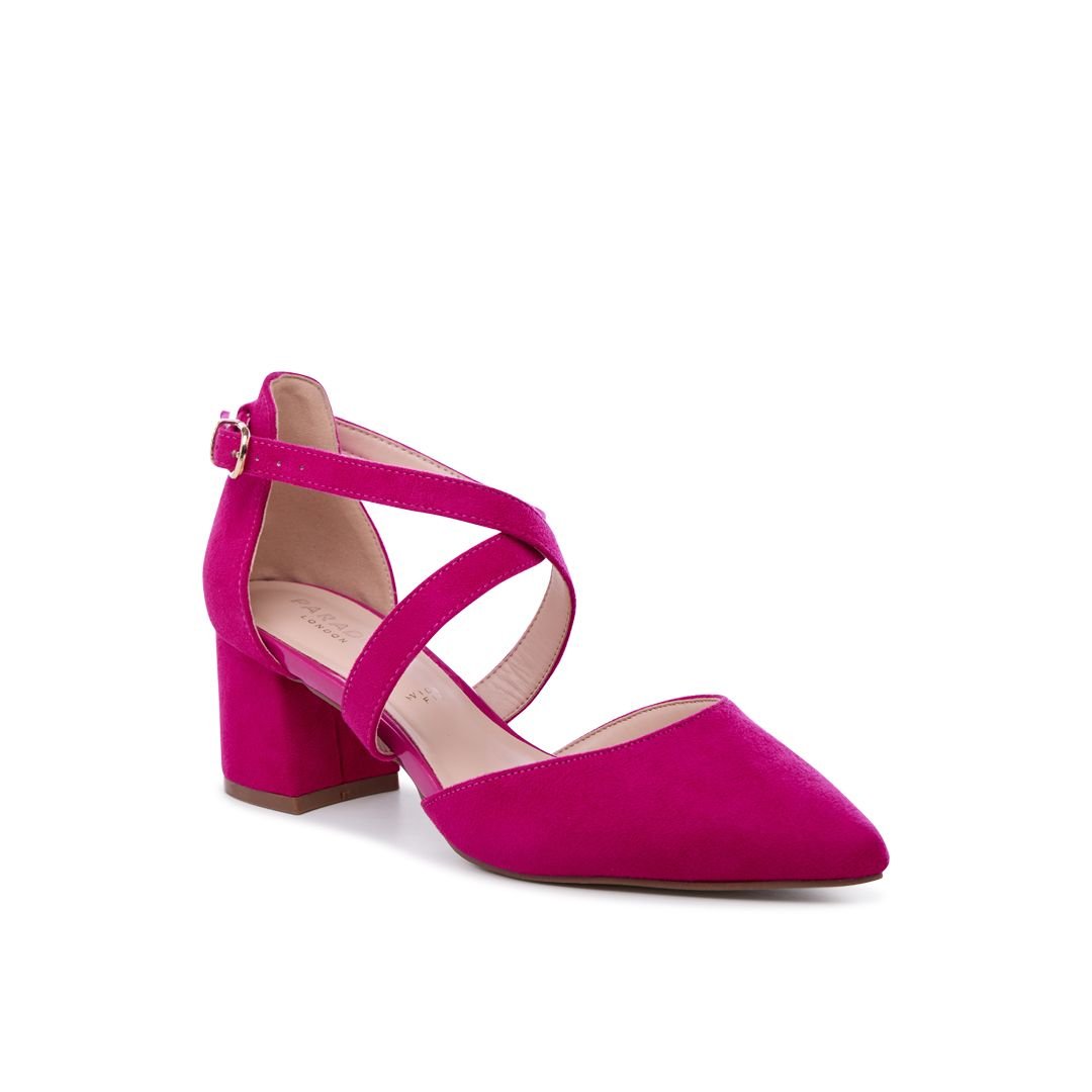 Paradox London Paradox London Women's Micro Suede 'Ffion' Wide Fit Mid Block Heel Cross Strap Court Shoe in Fuchsia - 2