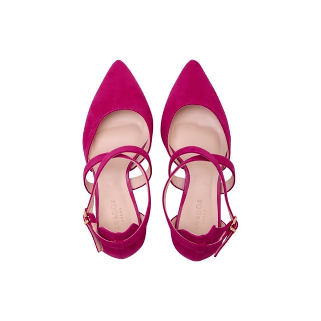 Paradox London Paradox London Women's Micro Suede 'Ffion' Wide Fit Mid Block Heel Cross Strap Court Shoe in Fuchsia - 3