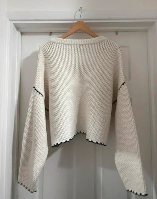 New Look Lovely Women's New Look Cream Blanket Stitch Cropped Slouchy Knitted Sweater Jumper Top size L 16-18