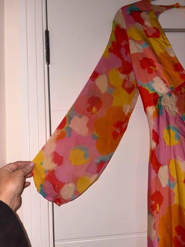 Never Fully Dressed Never Fully Dressed Colourful Floral Tie Dye Long Sleeve Open Back Midi dress Size 12 occasion party