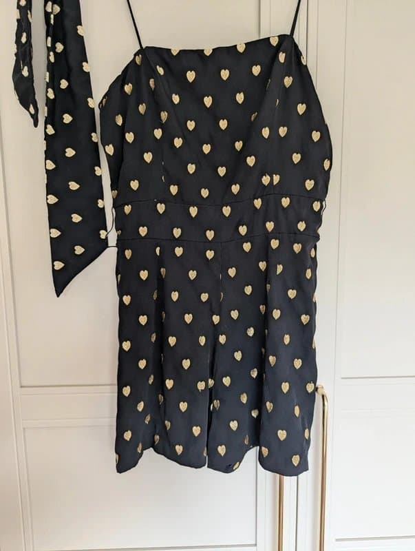 Topshop Rare Vintage Kate Moss for Topshop Archive Black Gold Heart Playsuit & Belt UK 8
