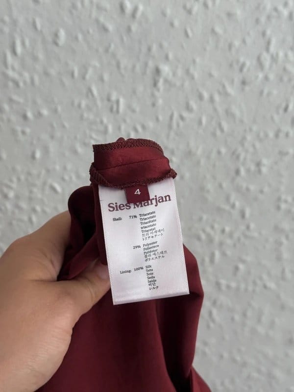 Sies Marjan Burgundy Asymmetric Silk Lined Midi Dress - UK 8