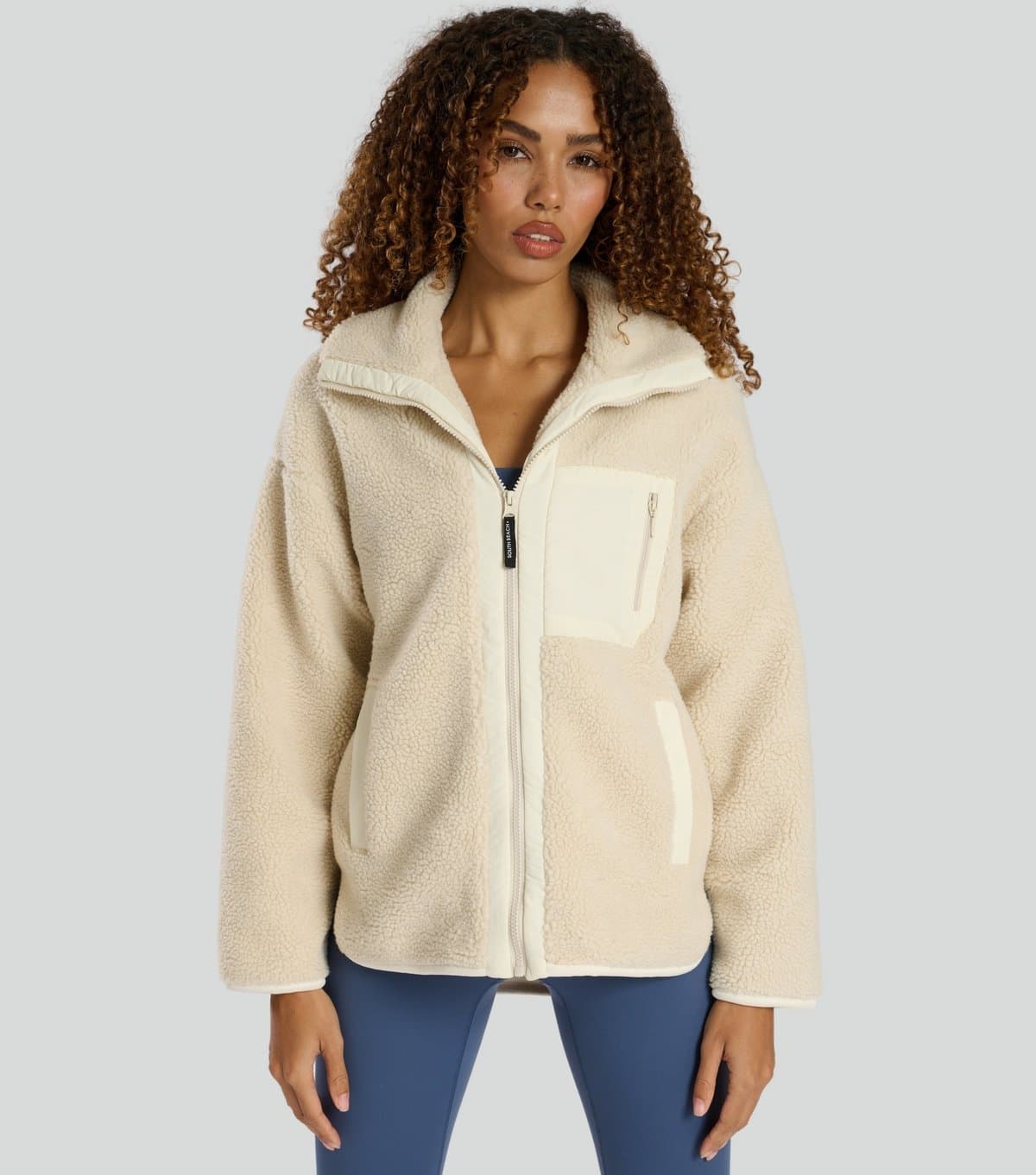 South Beach Women's Cream High Neck Borg Jacket South Beach New Look