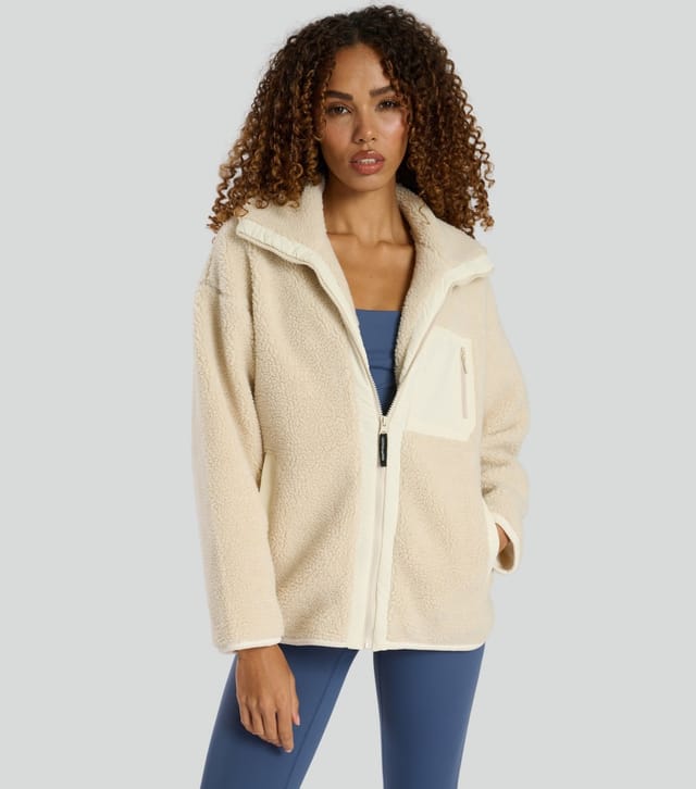 South Beach Women's Cream High Neck Borg Jacket South Beach New Look - 2