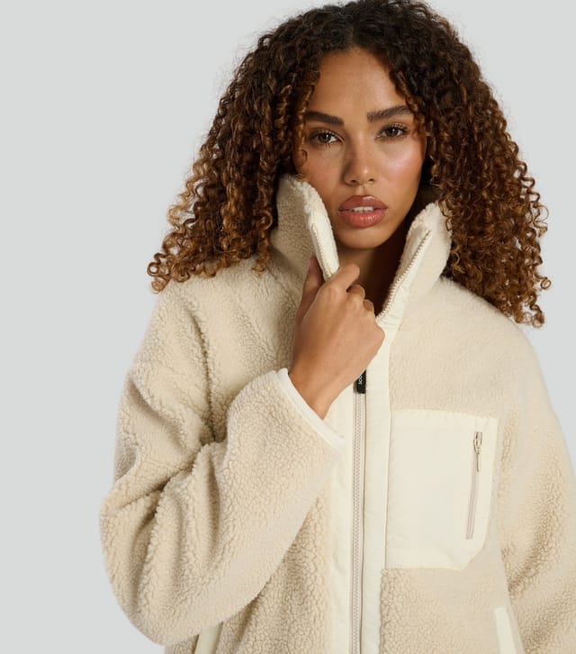 South Beach Women's Cream High Neck Borg Jacket South Beach New Look - 3