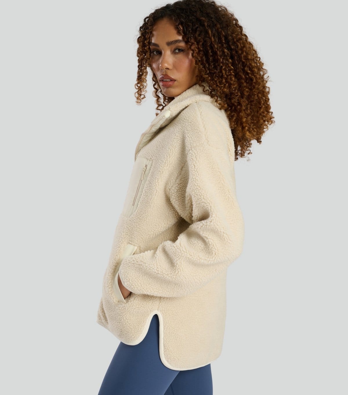 South Beach Women's Cream High Neck Borg Jacket South Beach New Look - 4