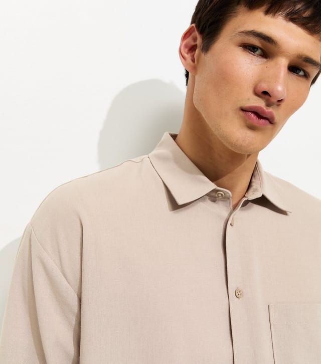 New Look Men's Stone Oversized Linen Look Shirt New Look - 2