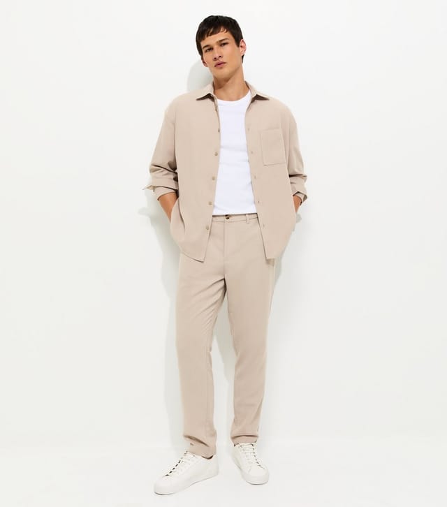New Look Men's Stone Oversized Linen Look Shirt New Look - 3