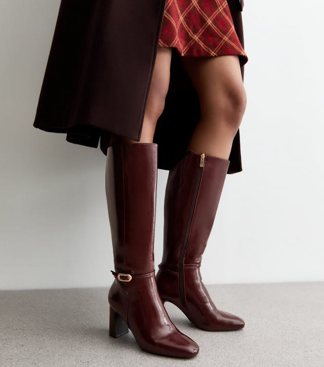New Look Women's Dark Burgundy Faux Leather Knee High Boots Vegan New Look - 2