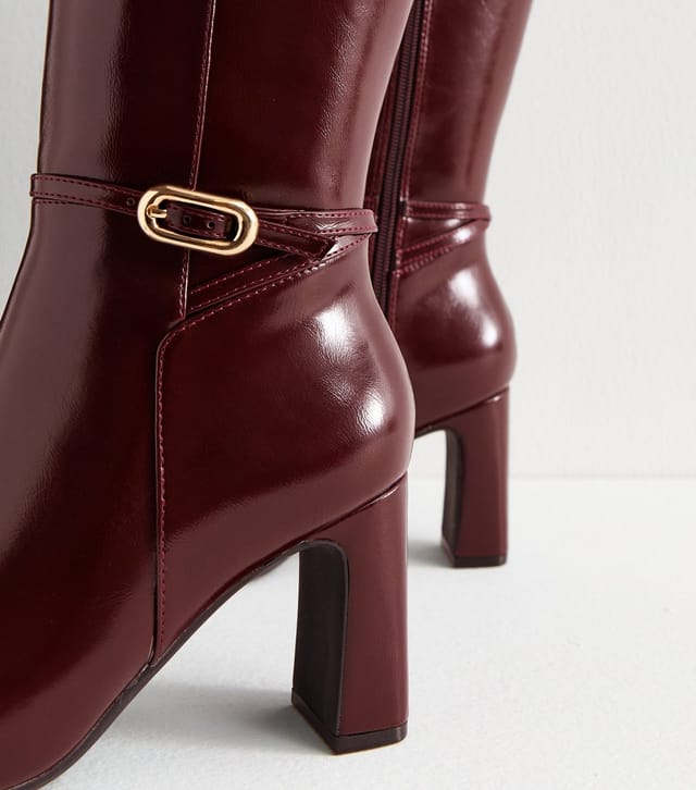 New Look Women's Dark Burgundy Faux Leather Knee High Boots Vegan New Look - 3